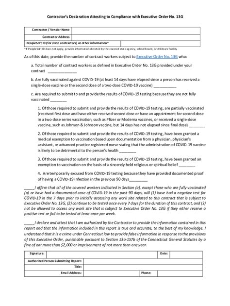 Fillable Online Contractors Declaration Attesting To Compliance With