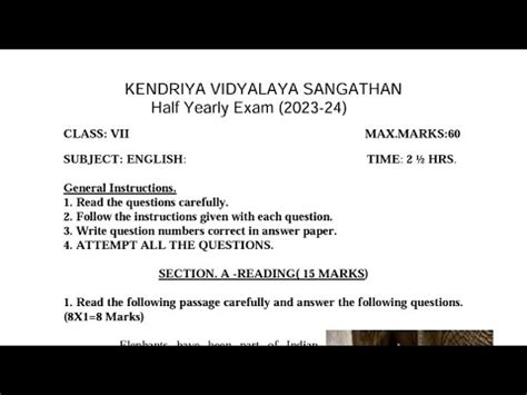 Half Yearly Exam Question Paper Class 7 ENGLISH 2023 CBSE Paper For