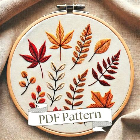 Fall Leaves Embroidery Pattern Autumn Embroidery Pattern Fall