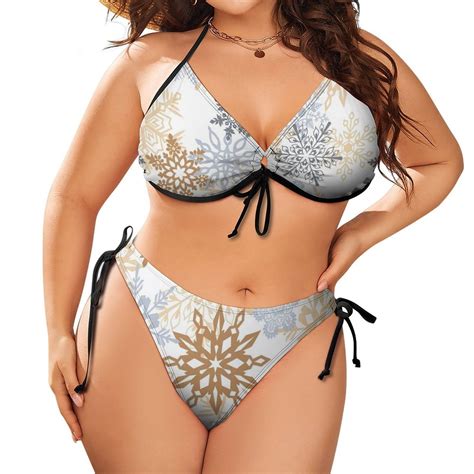 GZHJMY Women Plus Size Triangle Bikini Sets Snowflakes Pattern Christmas Packaging Two Piece