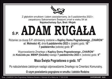 Śp Adam Rugała Dom Pogrzebowy Charon Waldemar Buziak