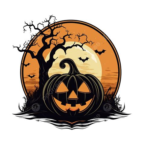 Happy Halloween Card With Pumpkin And Moon Scene Vector Illustration