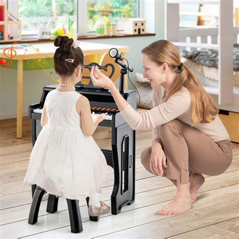 37 Keys Music Piano with Microphone Kids Piano Keyboard with Detachable Music Stand - Costway