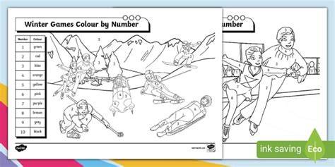 Ks Winter Games Colour By Number Colouring Pages Twinkl