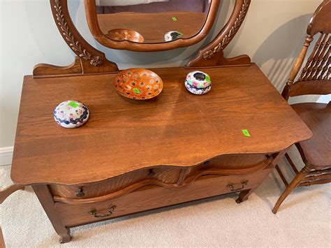 Lot Vintage Wooden Dresser With Mirror