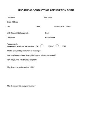 Fillable Online Uno Uno Music Conducting Application Form Uno Fax