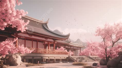 Architectural Cherry Blossom Japanese Aesthetic Background Building