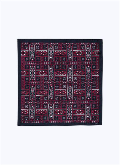 Navy Blue Bandana Print Silk Pocket Square For Men Fursac D Poch