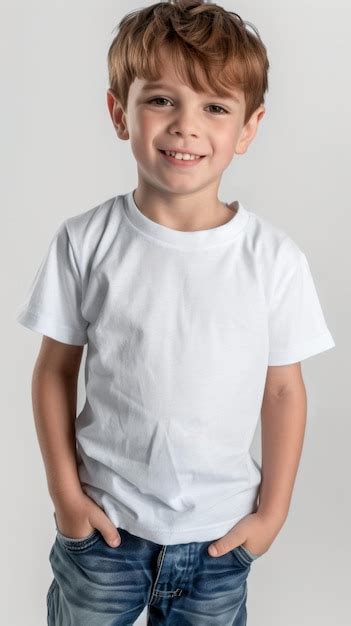 Niño pequeño con una camiseta blanca en blanco modelo de retrato de