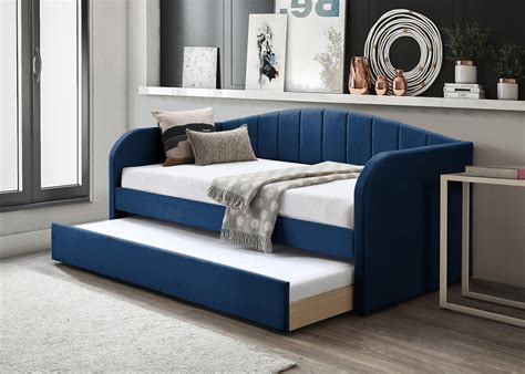 Fabric Day Bed with Trundle - Blue | Ideal for Small Spaces