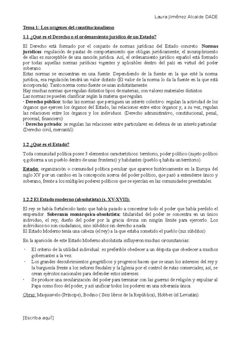 TEMA 1 los orígenes del constitucionalismo Tema 1 Los orígenes del