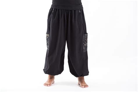 Plus Size Cotton Women Unisex Pants In Black Harem Pants