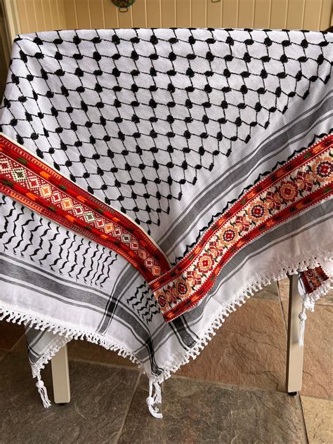 Kuffiyeh Scarf With Custom Tatreez Embroidery Palestinian Hatta Unisex