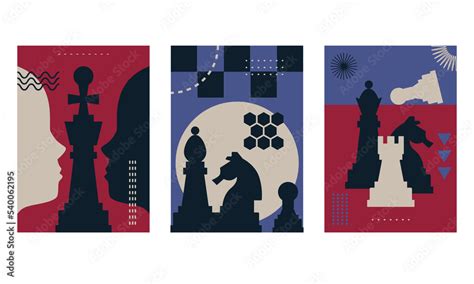 Banner template with different chess pieces. Strategy concept art. Set ...