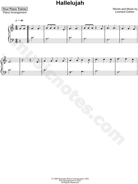 Your Piano Trainer Hallelujah Easy Sheet Music Piano Solo In C