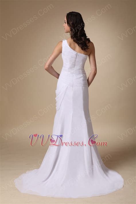 Elegant One Shoulder Long Side Split White Prom Dress