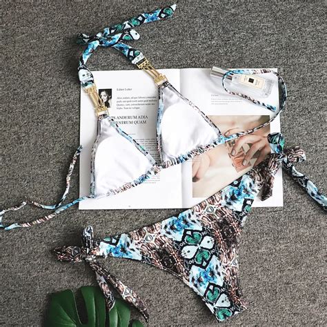 Hot Fashion Show Triangle Snake Skin Swimsuit Metal Connector Beachwear Girl Brazilian Swimwear
