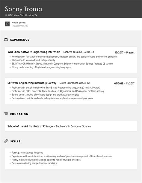 Software Engineering Internship Resume Samples Velvet Jobs