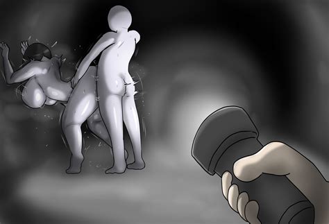 Enigi09 Yamamura Sadako Original Highres 1boy 1girl 1other Ass Bald Black Hair Breasts