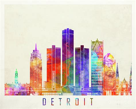 Detroit Landmarks Watercolor Poster Painting By Pablo Romero