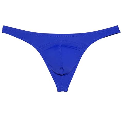 Botmois Men Solid Spandex Bikini Thong Male Pouch Tangas Underwear T Back Jockstrap Blue L