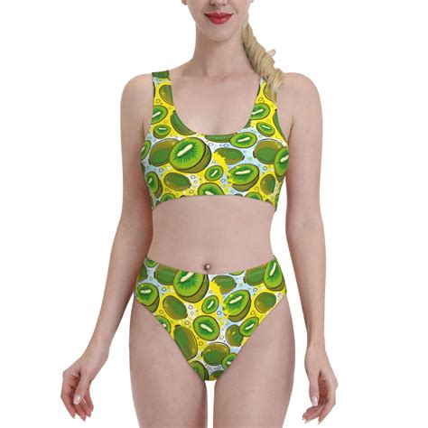 Lukts Women High Waisted Bikini Set Watercolor Kiwi Fruits Summer