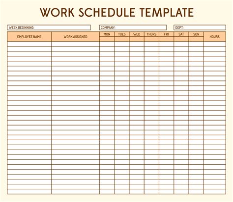 work schedule template for employees and employees