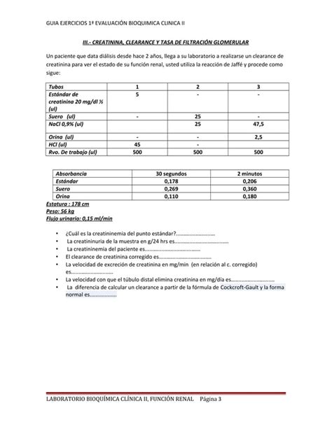 Gu A De Ejercicios Primera Prueba De Bioqu Mica Cl Nica Ii Pdf