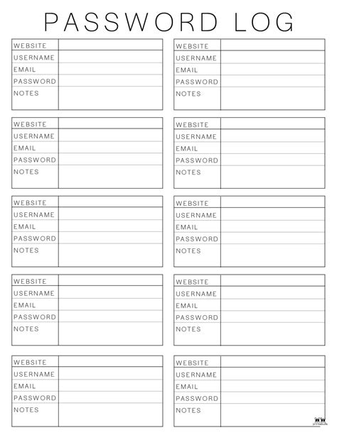 Password Logs And Trackers 25 Free Printables Printabulk