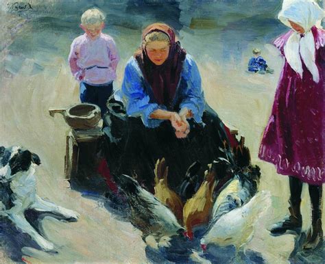 живопись и графика - Куликов Иван Семенович - Кормление кур. 1907 ...