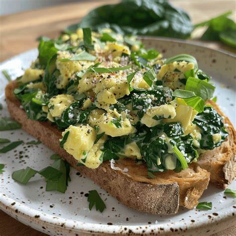 Spinach & Egg Scramble Toast - Coolinarco.com
