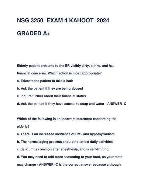 NSG 3250 EXAM 4 KAHOOT 2023 2024 ACTUAL COMPLETE EXAM QUESTIONS AND