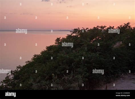 Summer Sunset In Berdiansk At The Embankment Near The Azov Sea Stock