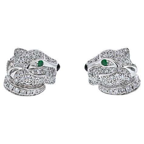 Cartier K White Gold Diamond Panthere Stud Earrings For Sale At