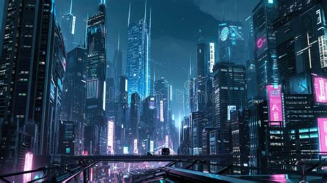 Futuristic City at Night stock image. Image of buildings - 309042943