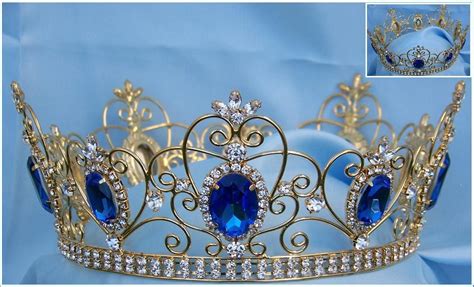 Rhinestone Imperial Celtic Jewelled Mens Gold Blue Crown Crowndesigners