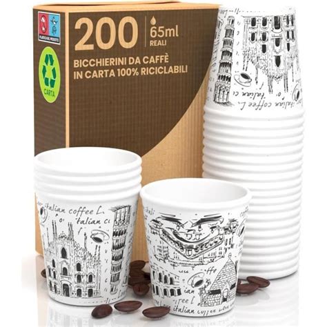 Lot De 200 Verres En Papier À Café 65 Ml Italie Blanc Verres