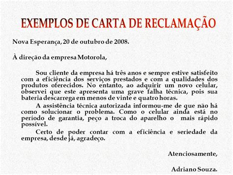 Exemplos De Carta De Reclamação EDULEARN