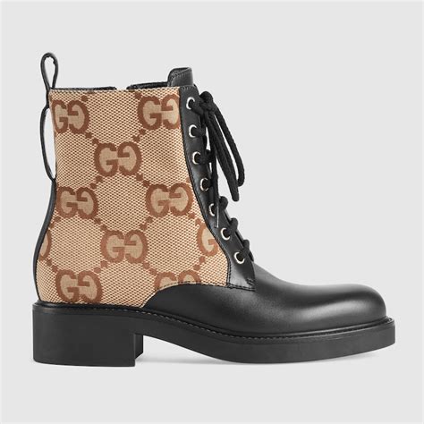 Women S Ankle Boot With Double G In Leather And Gg Canvas Gucci