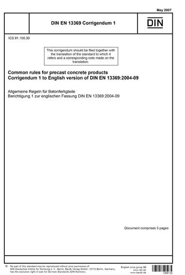 DIN EN 13369 Berichtigung 1:2007 - Common rules for precast concrete ...