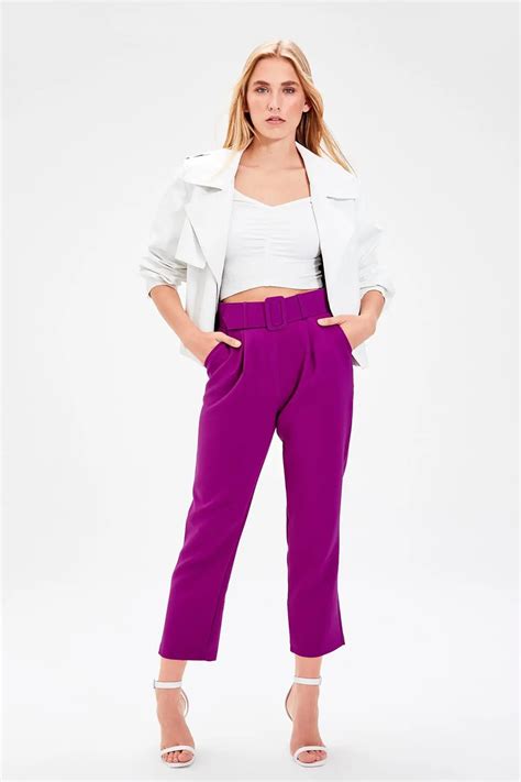 Trendyol фиолетовые брюки с поясом TWOSS19BB0468 купить в OCHA.RU