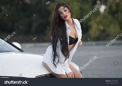 Sexy Brunette Woman Posing Next White Stock Photo 478976830 Shutterstock