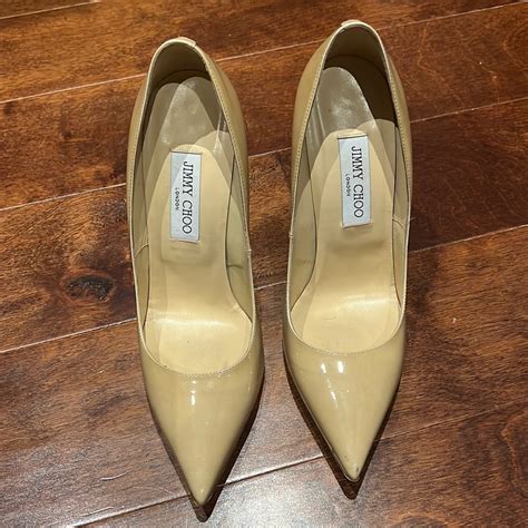 Jimmy Choo Anouk Pointy Toe Pumps In Nude Patent Leat Gem