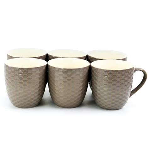 Elama Honeycomb 6 Piece 15 Ounce Round Stoneware Mugs In Deep Purple