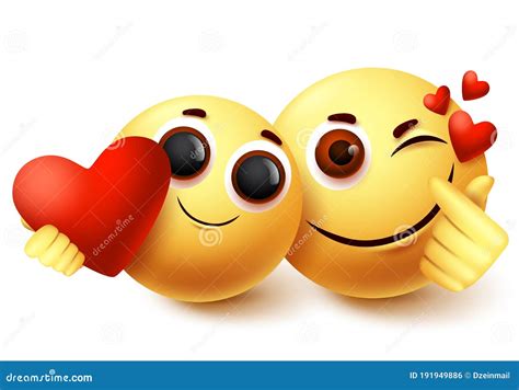 Emoji Smiley Love Par Caráter Vetor Emojis Sorridentes E Emoticon Apaixonados Pela Expressão