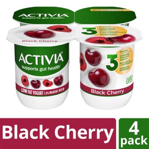 Activia Low Fat Probiotic Black Cherry Yogurt Cups 4 Oz 4 Pack