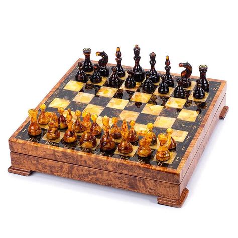 Amber Chess Set With Natural Amber Chess Piecesamber Mosaic Chess