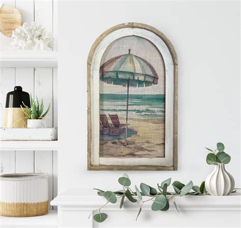 Beach Wall Decor Coastal Wall Decor Bathroom Wall Decor Linen & Wood Wall Hanging Watercolor ...