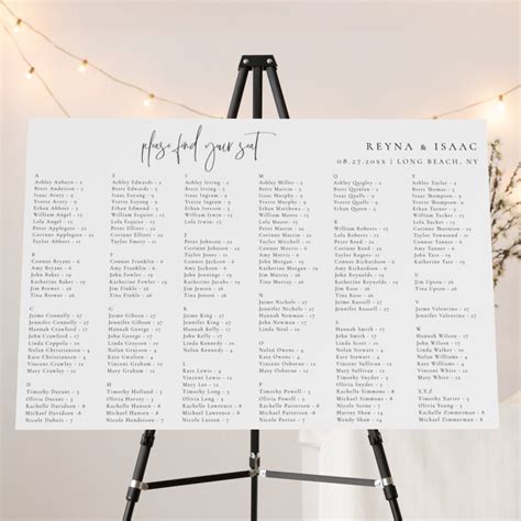 Minimalist Wedding Alphabetical Seating Chart Foam Board Zazzle