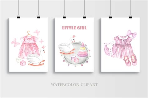 Little girl watercolor clipart. Newborn girl. Baby clothes. Dress. By ...